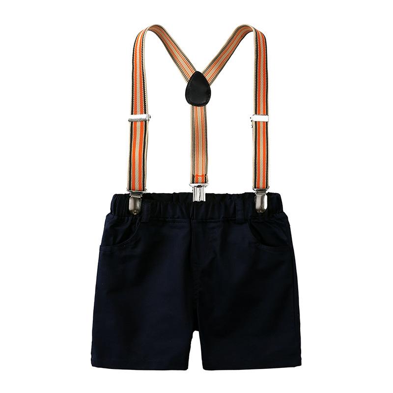 Gentlemen's Shirt Set Boys' Formal Set Striped Short Sleeved Tie Shirt Suspender Pants Birthday Set