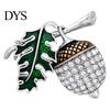 Alloy Lapel Pin Bling Rhinestone Acorn Brooch, Green Leaf Decorative Embellished Brooch for Suits Coats Bags, Jewelry Accessory Men Women