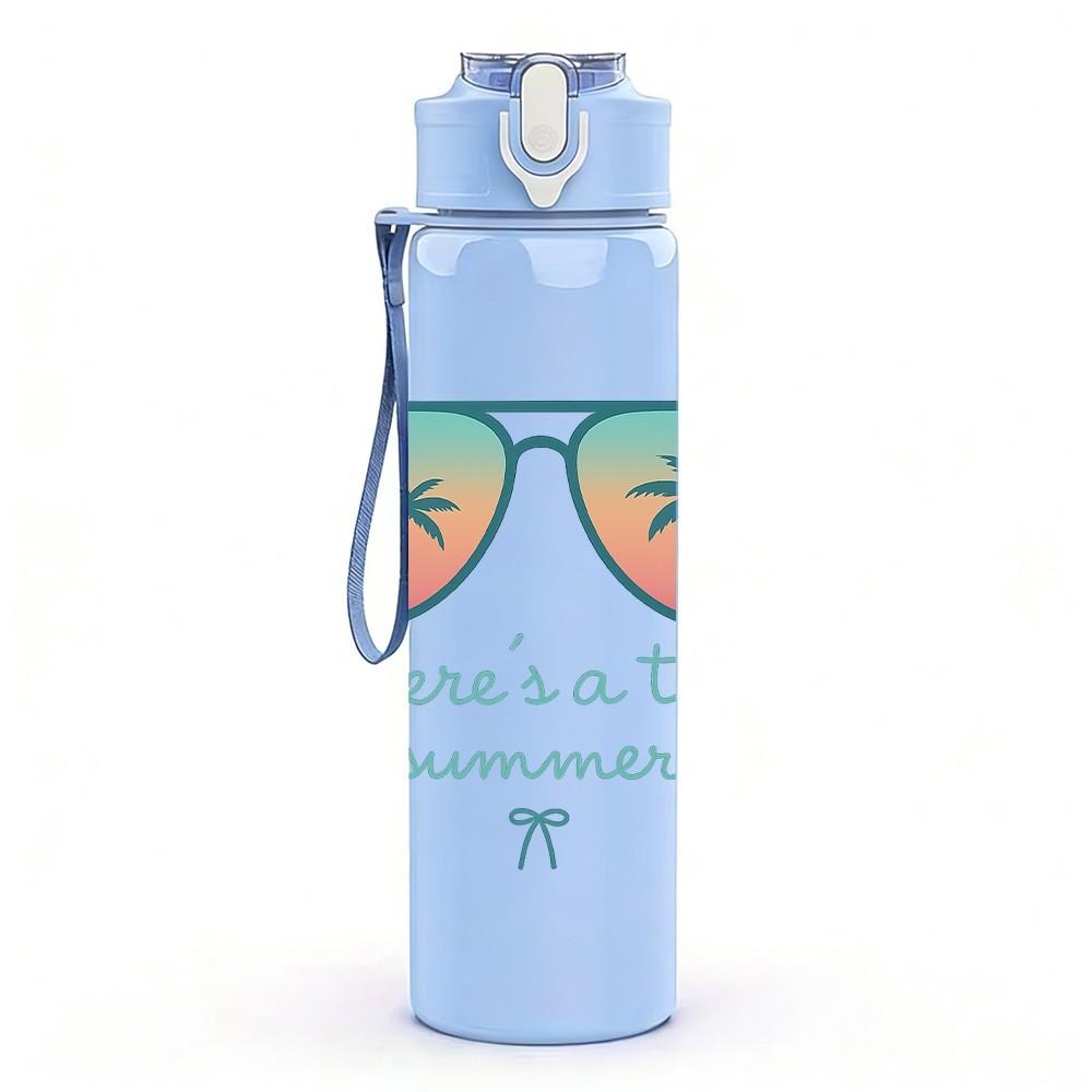 1PC Beach Sunglasses Slogan 750ml Color Plastic Sports Water Bottle Leakproof Flip Straw Lid Suitable for Sports Office Home Use