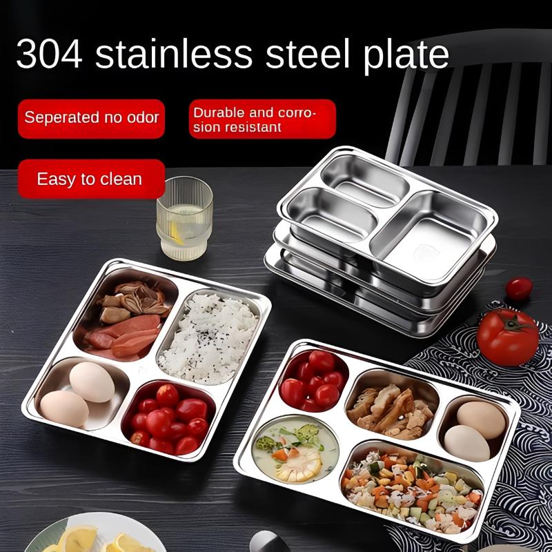 304 Stainless Steel Partitioned Dinner Plate Lunch And Dinner Tray Divided Plates Dinnerware Plate Thick Compartmentalized Plate