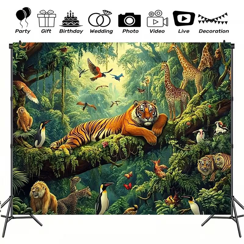 2D Flat Printing Safari Backdrop, Jungle Animals Photography Background 47.2x31.5inch/120*80cm