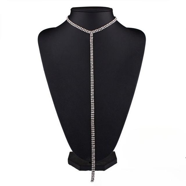 1Pc Women's Long Tassel Simple Crystal Rhinestone Choker Necklace Gem Statement Luxury Collares Chokers