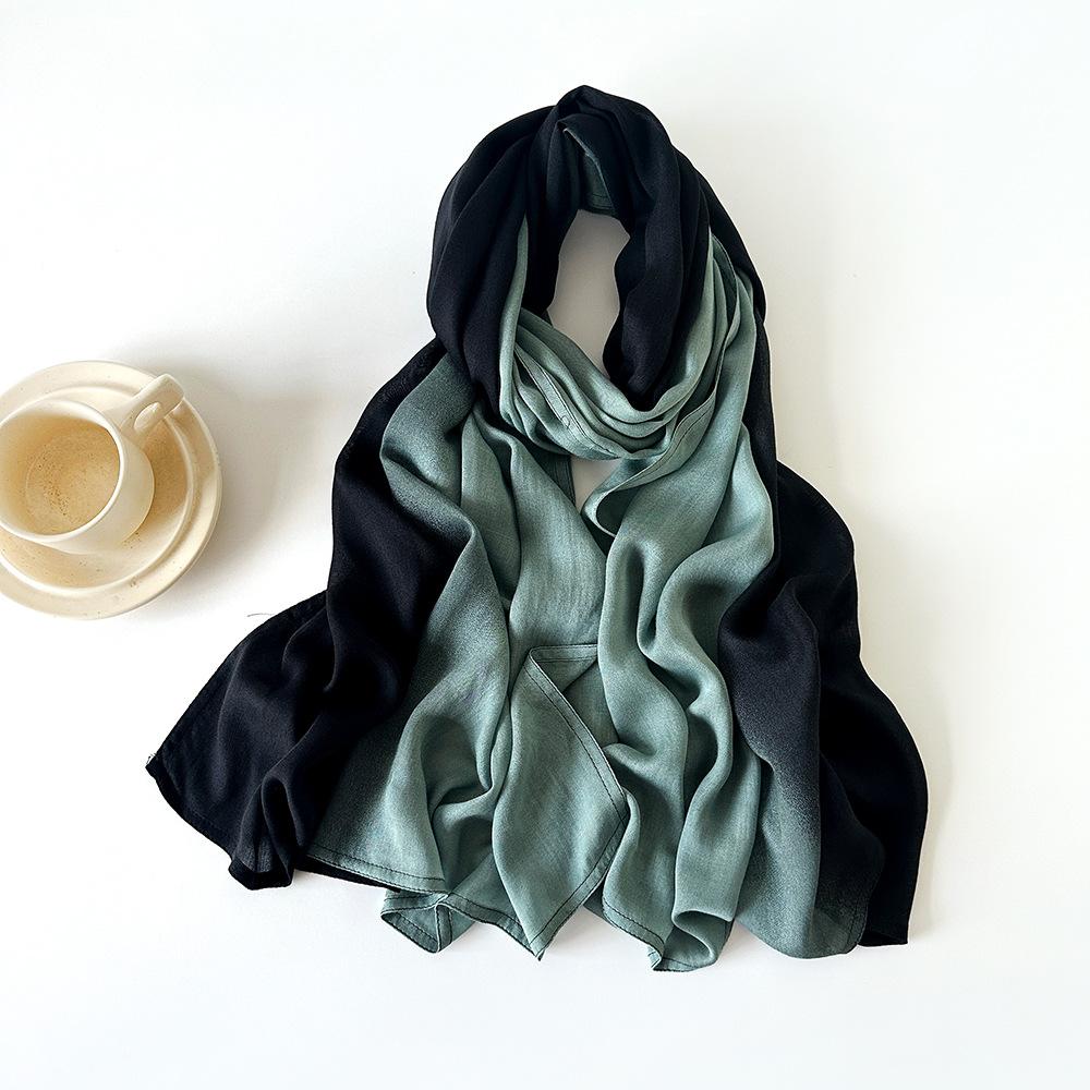 New Retro Cotton and Linen Scarf Rainbow Color Gradual Change Scarf Solid Color Silk Scarf Shawl Women's Versatile Pleated Silk Scarf