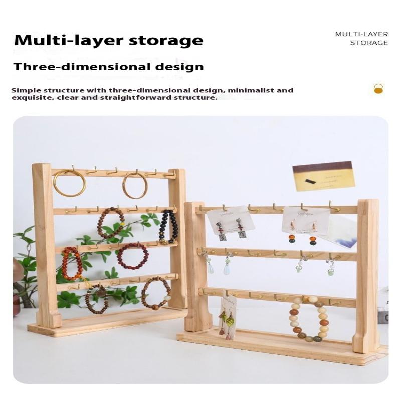 Wooden Jewelry Display Stand Necklace Bracelet Key Holder Hook Storage Rack Earring Pin Brooch Holder Stand Organizer