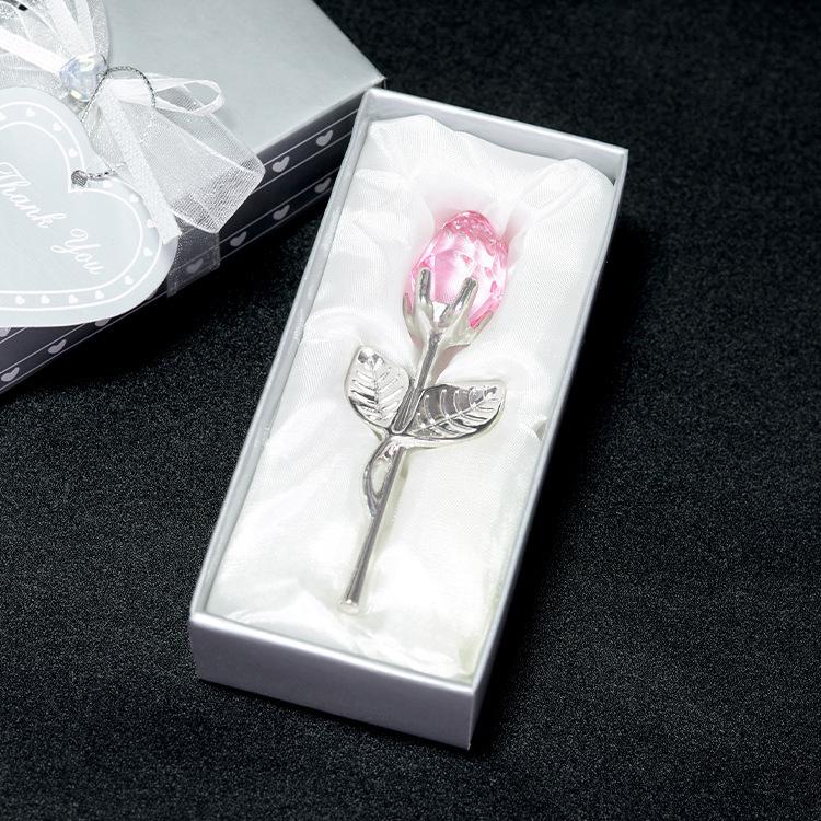 9 Colors Crystal Glass Rose Flower Figurines Craft Valentine's Day Favors X'mas Lovers' Gift Souvenir Home Wedding Decoration