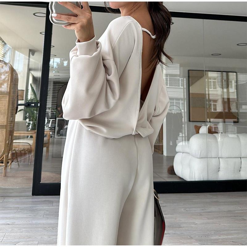 2025 Frühling Neu Strickstoff Neckholder Einfarbig Pullover Sweatshirt Hose Anzug