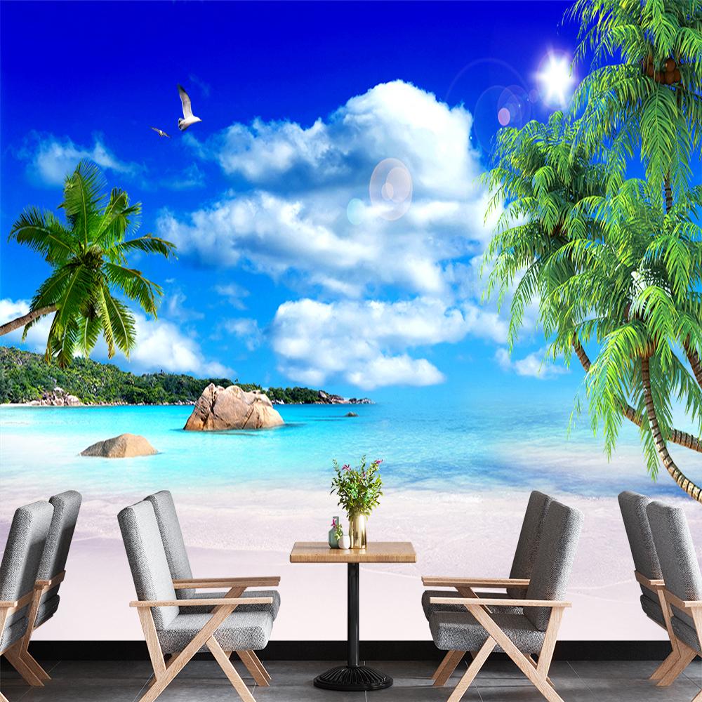 Sea Beach Mural Natural Scenery 3d Wallpaper Living Room Bedroom Ocean Beach Wallpapers Home Decor