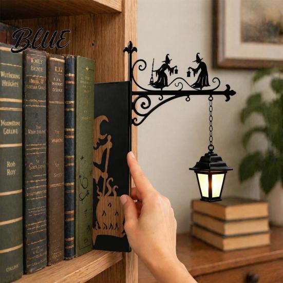 Multifunctional Bookend Light Library Lantern Decorative Bookshelf Lighting Witch Hat Lamp for Reading Nook Vintage Iron Mini Street with Warm LED