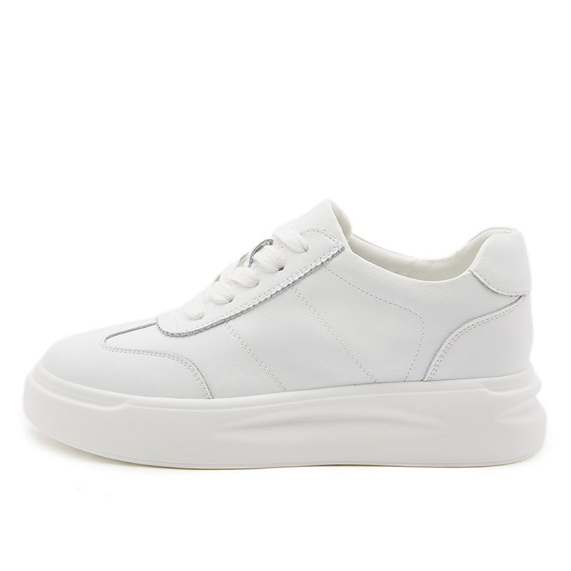 2025 Autumn New Thick-soled Little White Shoes Women's Muffin Board Shoes Versatile Leather Breathable Heightening Shoes Casual Sports Shoes