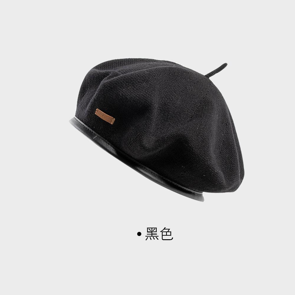 High Quality Fashion Spring and Summer PU Brim Adjustable Knitted Solid Color Cotton Beret Painter Hat for Women