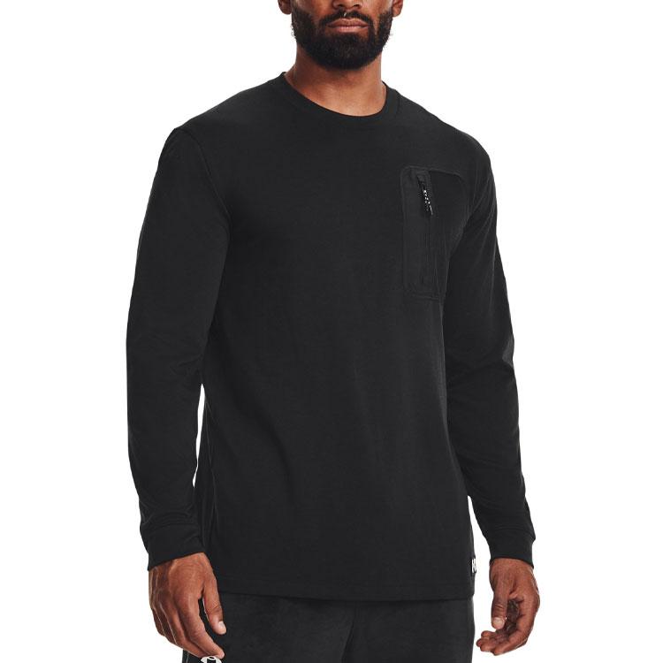 Under Armour Solid Color Crew Neck Pullover Printed Shoulder T-Shirt Men T-Shirts Black 1373876-001