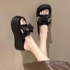 Fashion 7CM Platform Slippers Women Sandal 2024 New Summer Flat Slippers Women Bow Leather Beach Shoes Summer Footwear for Woman