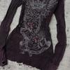 TrendHub Gothic Dunkler Stil Spicy Girl Langarm T-Shirt mit Aufdruck Herbst Retro Y2K Oberteil für Damen