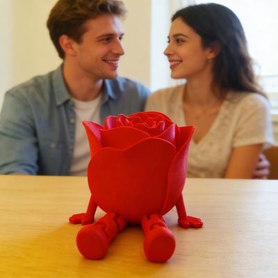 3D Printed Rose Man Figurines Valentine's Day Movable Joint Ornaments with Adjustable Pose Creative Home Decor Sculpture