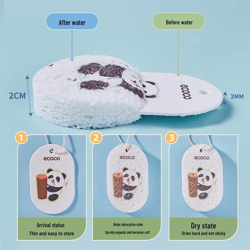 ecoco Co Panda Wood Pulp Dish Sponge Set