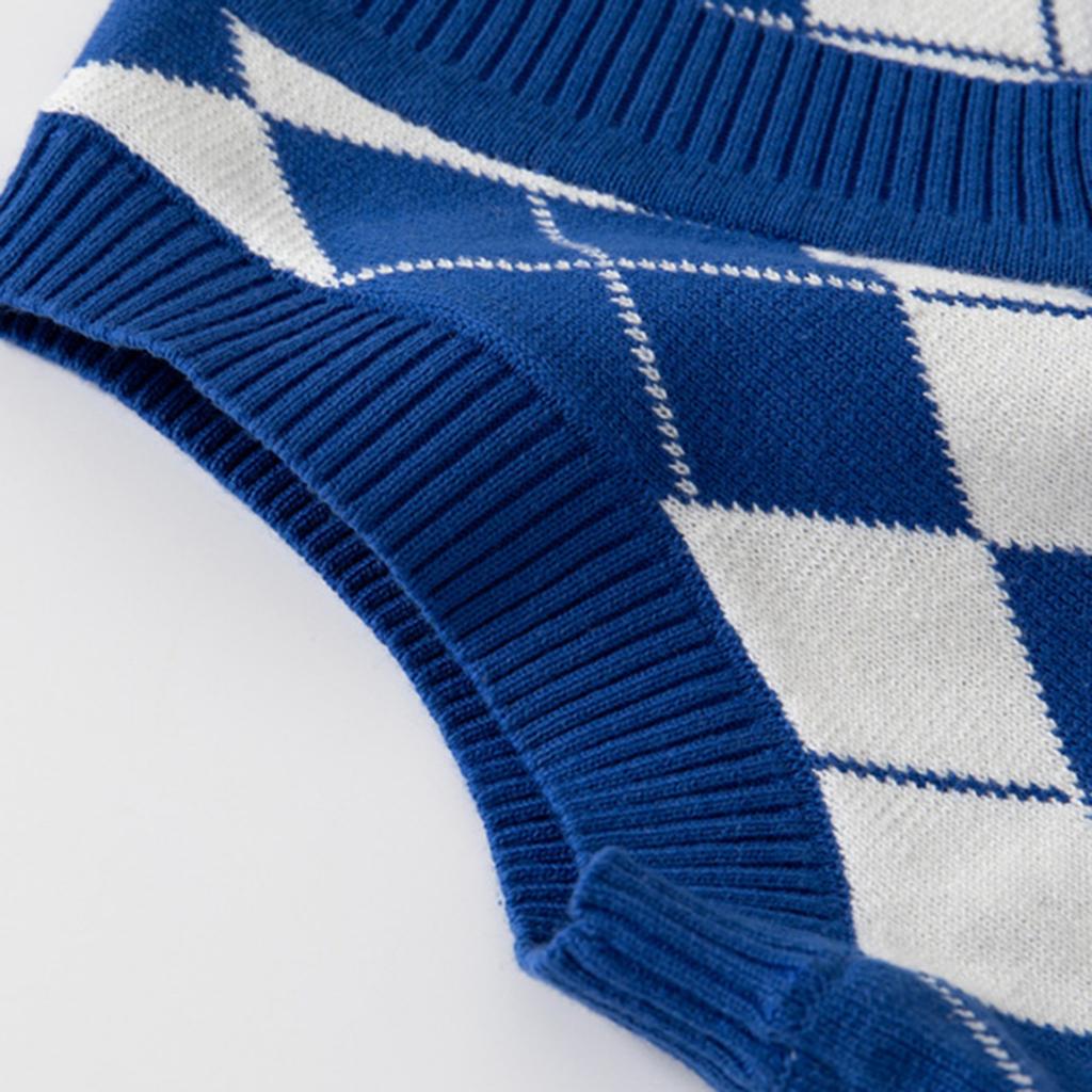 Kids Knitted Plaid Vest V-neck Sweater Pullover Vest