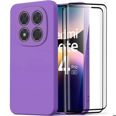 Case for Xiaomi Redmi Note 14 Pro 5G - Matte Purple Silicone + 2 Tempered Glasses - E.F.Connection®