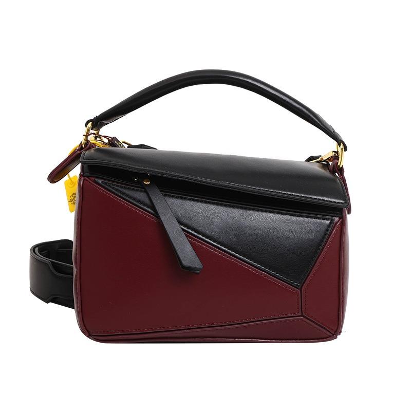 Geometric folding shoulder bag women's new splicing contrasting color messenger bag large-capacity textured handbag