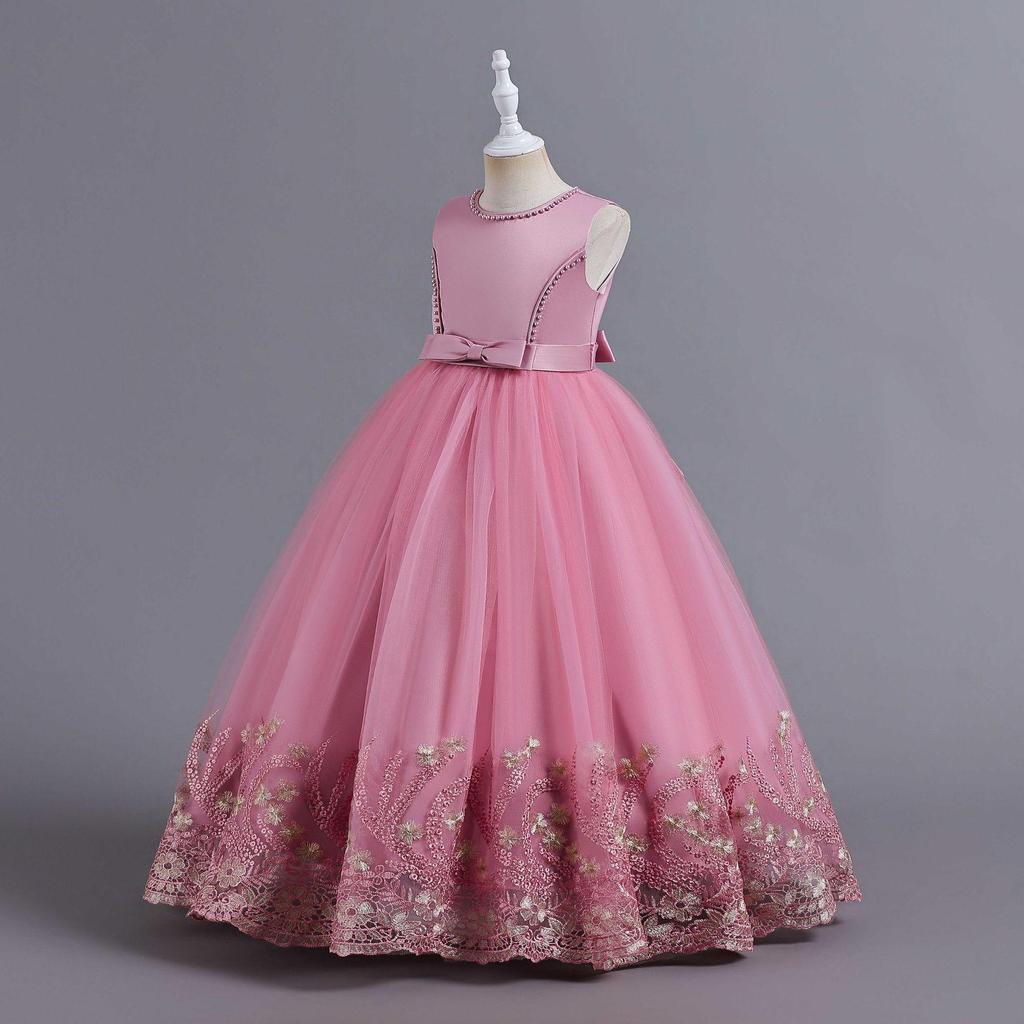 Girls' Embroidered Long Princess Dress - Puffy Wedding, Performance, Catwalk, and Evening Gown