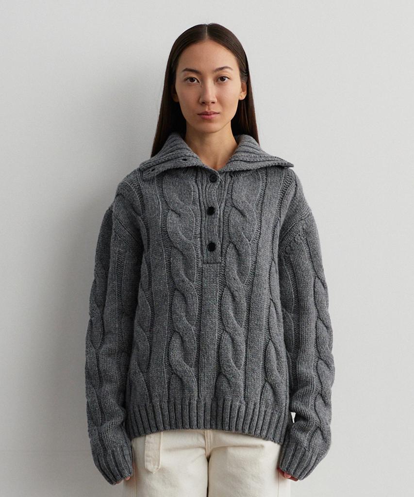 Mohe Cable Half Turtle Neck Button Knit _ Gray