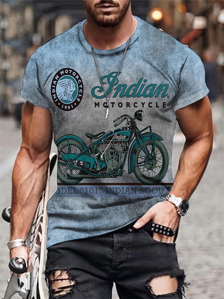 Men's 3D Motorcycle Print Geometric Pattern Digital Tshirt Hip Hop Fashion Oversized O-Neck Tee Top Streetwear Short Sleeve Tops