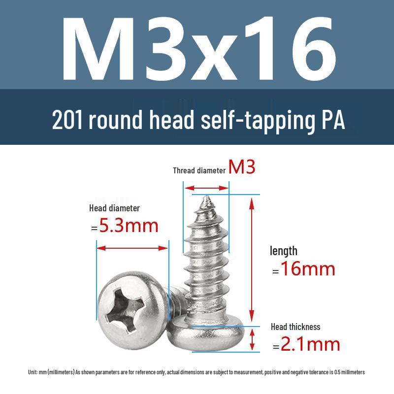 Yigu Yigu 201 Stainless Steel Phillips Round Head Self-Tapping Screws M1.7-M6