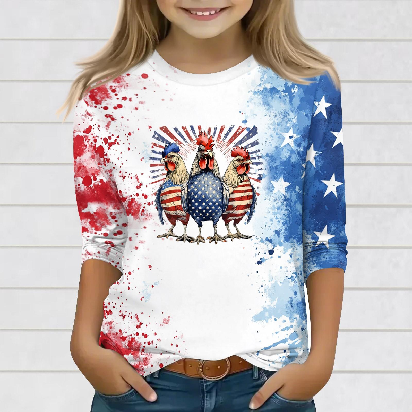 

Топы с принтом для девочек 3-10 лет с круглым вырезом и рукавами 3/4 Футболки Модные топы Наряды Футболки 130