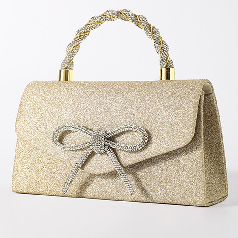 New High-Grade Banquet Clutch Bag Versatile Diamond Bow Chain Crossbody Evening Dress Purse