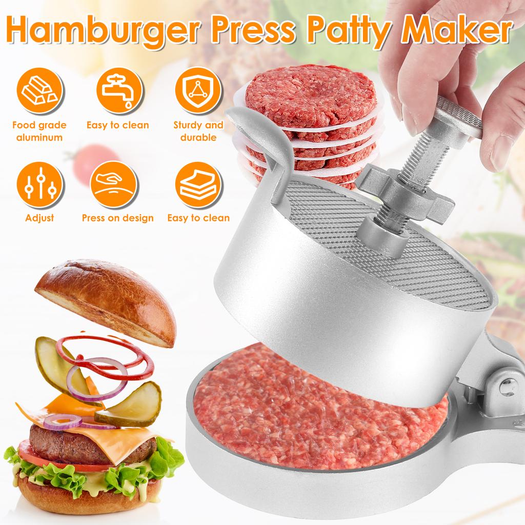 Burger Press with 100 Patty Paper Adjustable Thickness Non-Stick Hamburger Patty Maker Mold for Grilling Cooking Kitchen Tool