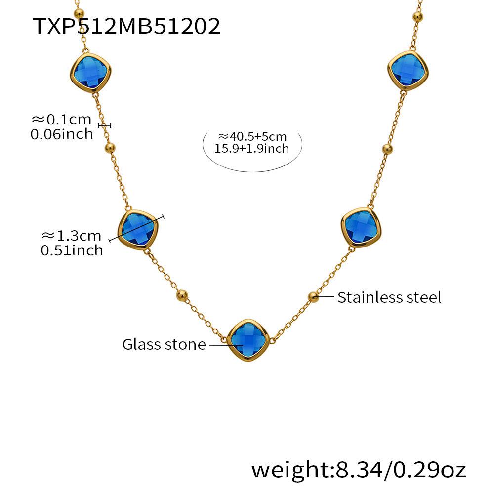 Stylish European & American Stainless Steel Jewelry Set with Square Faceted Glass Stones: Includes Bracelet, Necklace, and Earrings