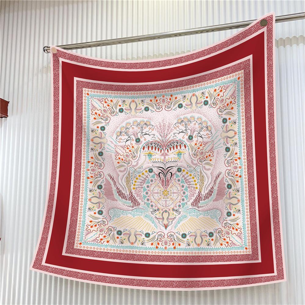 Seidenschal Damen Bedruckte Quadratische Schals Kopf-Echarpes Seiden-Foulards Femme Wickeltücher Strand-Schal Bandana Dame Hijabs 90CM