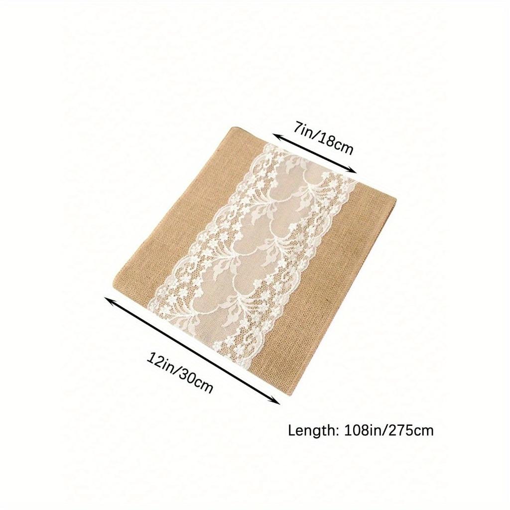 1pc Natural Jute Burlap Lace Table Runner, 12 X 108 Inch Rustic Table Runner for Country Thanksgiving Christmas Baby Wedding Party Table Decor