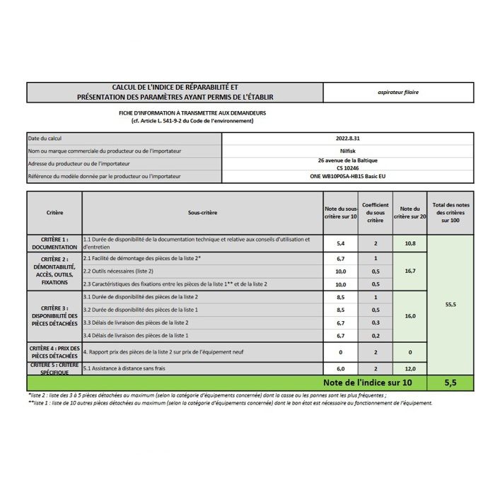 Aspirateur Traineau - Nilfisk - One WB10P05A-HB15 - Sac - Blanc - 2 Litres