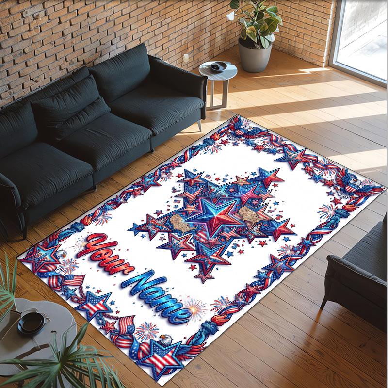 Space Cosmic Theme Crystal Velvet Rug Personalized Custom Name Text Soft Floor Mat Home Decor