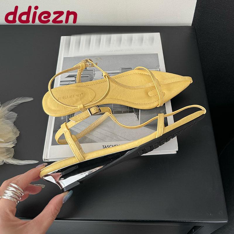 Fashion Pointed Toe Ladies Wedges Sandals Shoes Female Buckle Footwear Fashion T-Strap Women Wedges Heeled Sandals Shoes Pumps