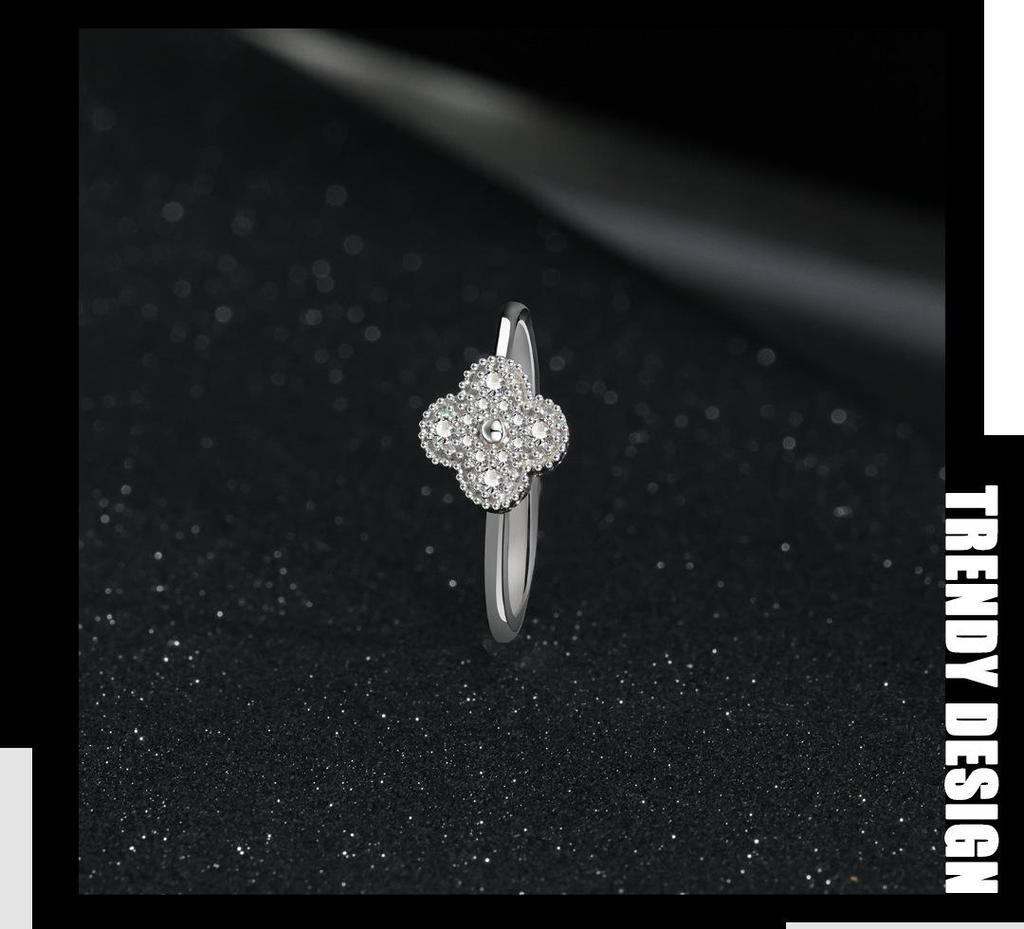 Four-Leaf Clover Diamond Ring: S925 Sterling Silver, Elegant & Versatile Women's Style.