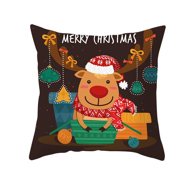 Peach Skin Christmas Print Pillow Case Cartoon Animal Home Sofa Cushion Cover Bedside Bedroom Pillow