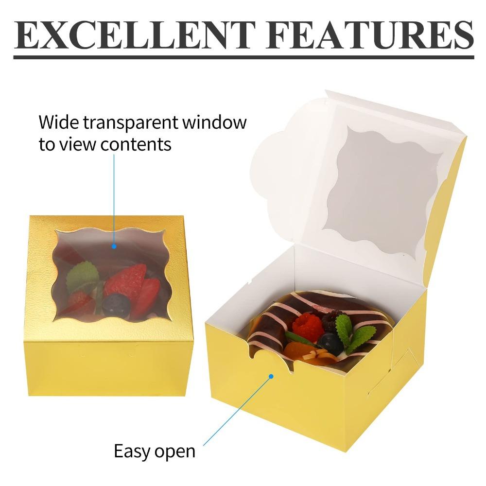 10pcs Golden Bakery Boxes with Window Individual Cupcake Boxes with Tag and String Cookie Boxes Cake Boxes Biscuit Boxes Candy Boxes Gift Boxes Pastry