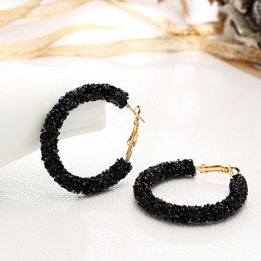 Sparkle Hoop Earrings For Women Punk Rock Big Crystal Black White Color Personality Retro Exaggeration Fashion Jewelry Kae157