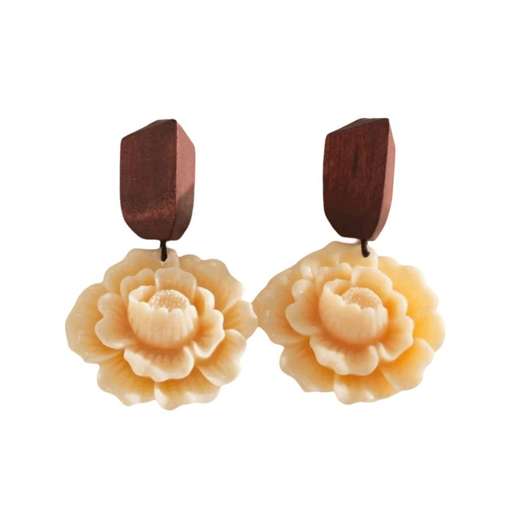 Wood Resin Rose Flower Earrings Personality Earrings Trend Pendant Earrings for Women