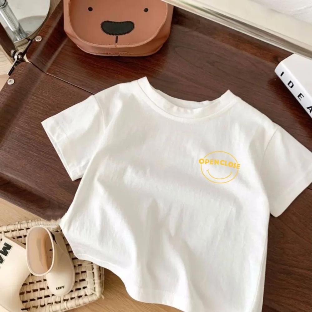 Bear Leader Children's Clothing Summer Smiling White T-shirt Cartoon Girl Avatar Bow Print Round Neck Short Sleeved Girl Top