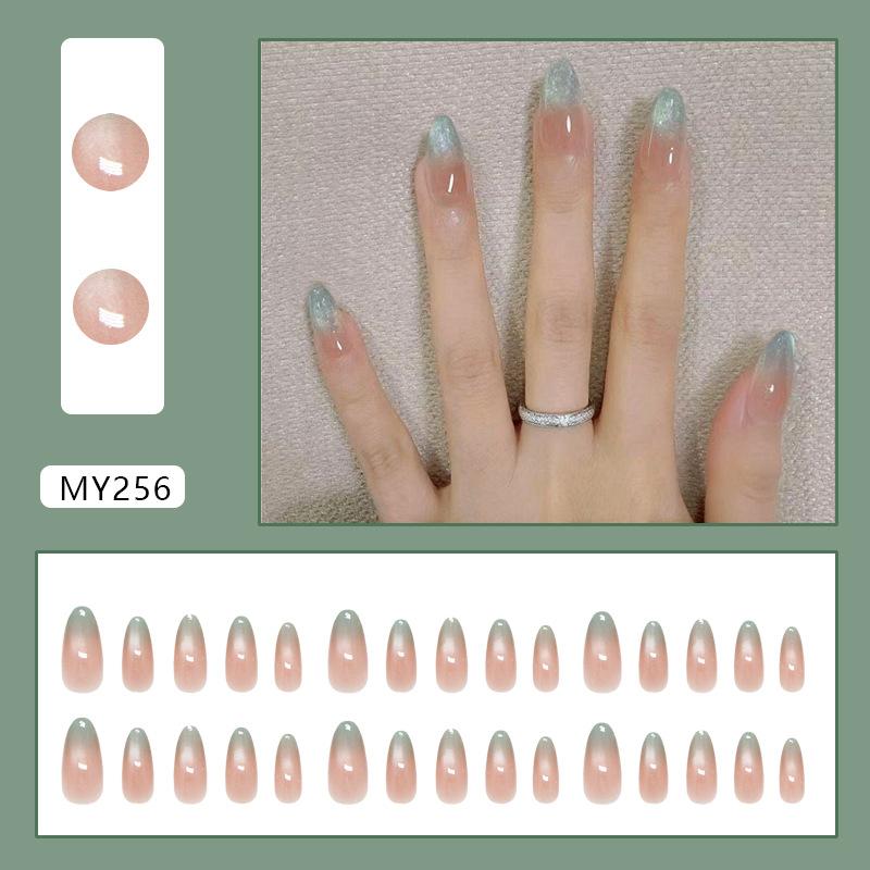 Прохладный градиентный румянец ледяной дымки, кошачий глаз, простые миндалевидные ногти, съемные накладные ногти, 30 штук