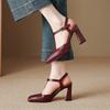 Krazing Pot Sheepskin Square Toe Size 41 High Heels Hollow Out Decoration Super High Heels Breathable Autumn Pumps