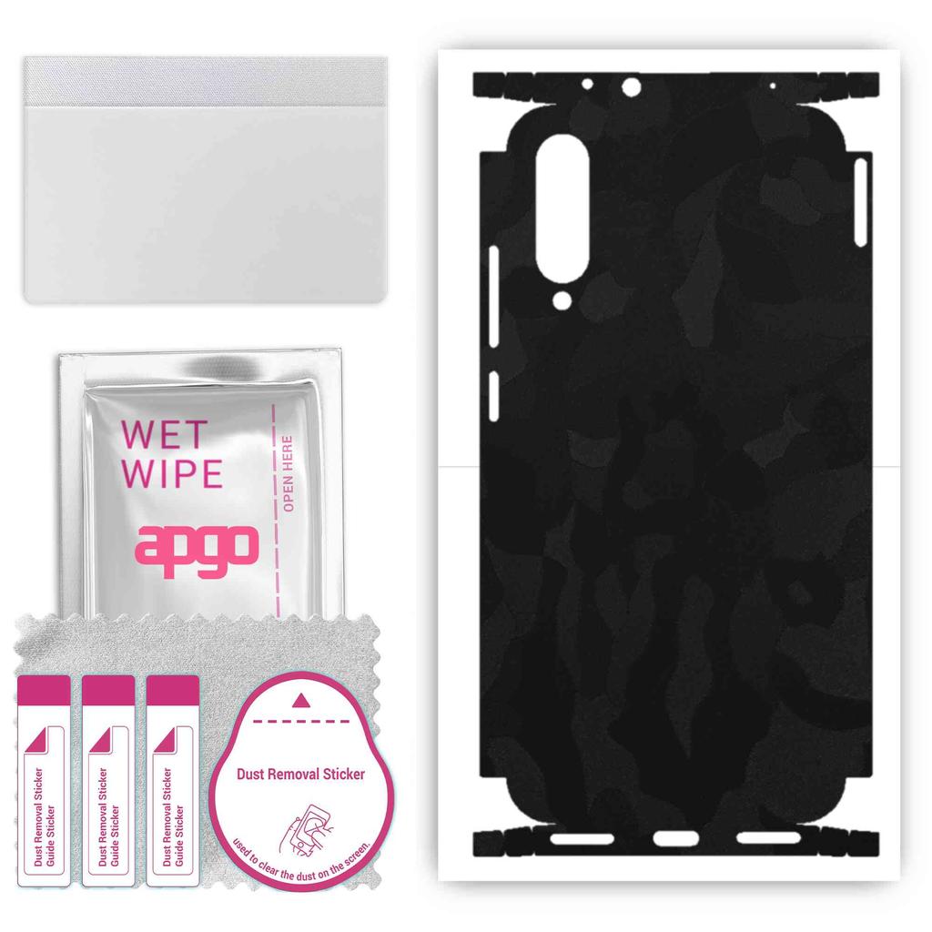 apgo Adesivo Skin Protettiva per retro+lati compatibile con Xiaomi Mi A3, Pellicola Full Wrap, Foglio, Vinile - Modello Mimetico Nero