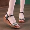 Fashion Women's 2025 Summer Fashion Wedge Heel Sandals Crystal Buckle Strap Dress Sandals Classic Plus Size Ladies Shoes for Daily