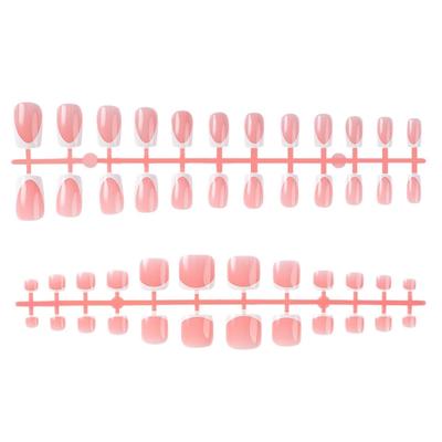 Elegante Set di Unghie Finte Francesi Nude 48 Pezzi Corti Full Cover Stick On Nails Unghie Finte per Decorazione Rapida delle Unghie
