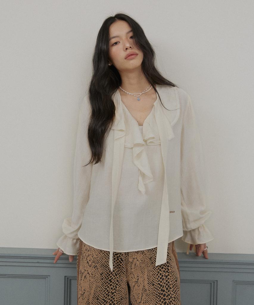 Blusa con arricciature e laccetti ROIROI - Avorio
