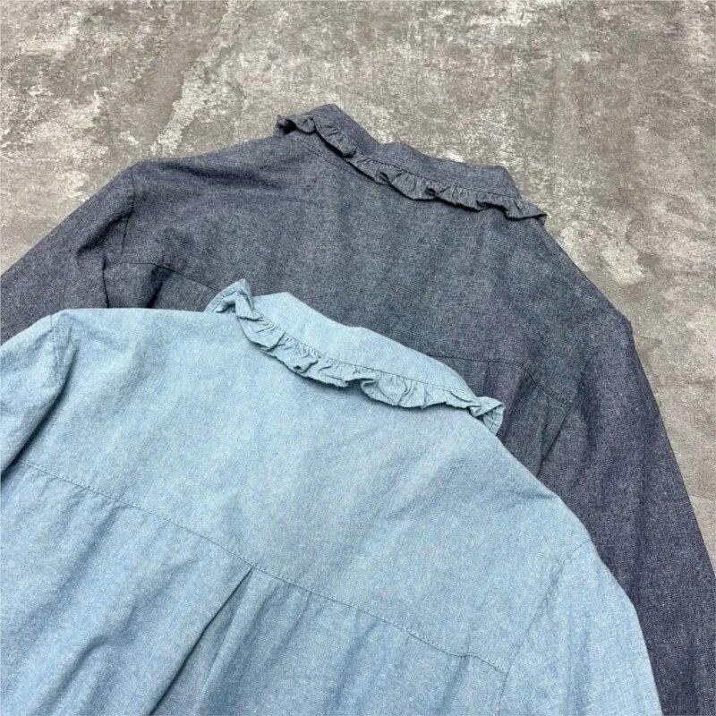 Johnature Japanese Mori Women Lace Doll Collar Long Sleeve Shirt Autumn Loose Vintage Tops