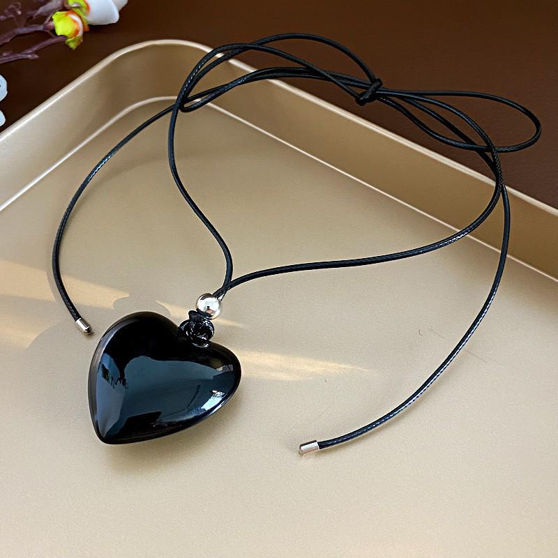 European American Silver Heart Cotton Pearl Pendant Necklace, Korean Fashion Versatile Sweater Necklace