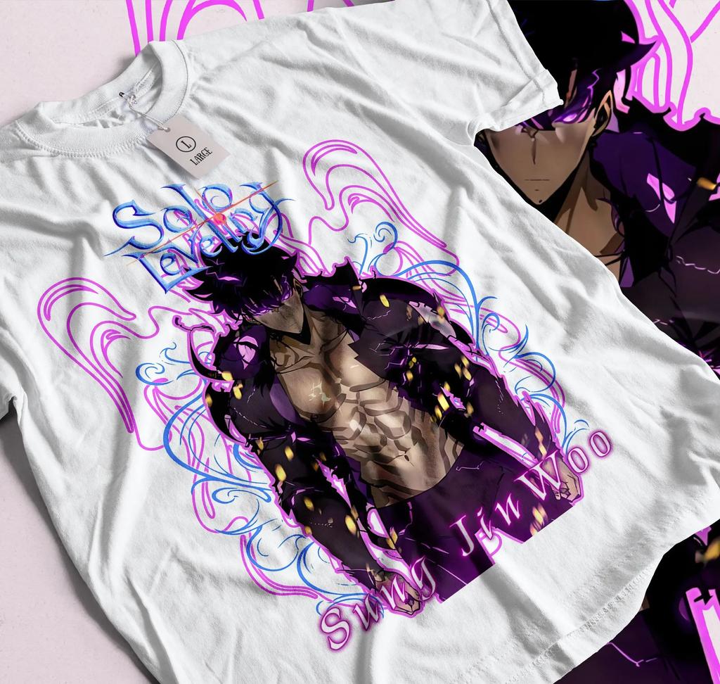 Solo Leveling Arise Schatten Anime T-Shirt Herren Damen Sung Jin-woo Kurzarm Übergroß Locker Baumwolle Herrenbekleidung Top T-Shirts